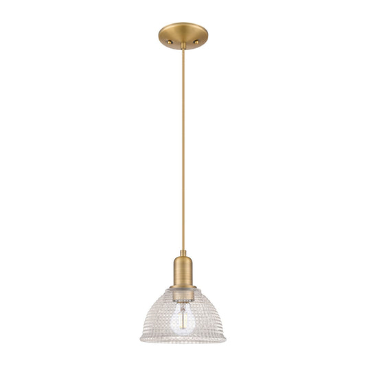 Innovations Arietta 8in 1-Light Mini Pendant | Industrial Brushed Brass Steel and Clear Glass | Kitchen Island & Dining Room | 8 x | Model 716-1P-BB-G422
