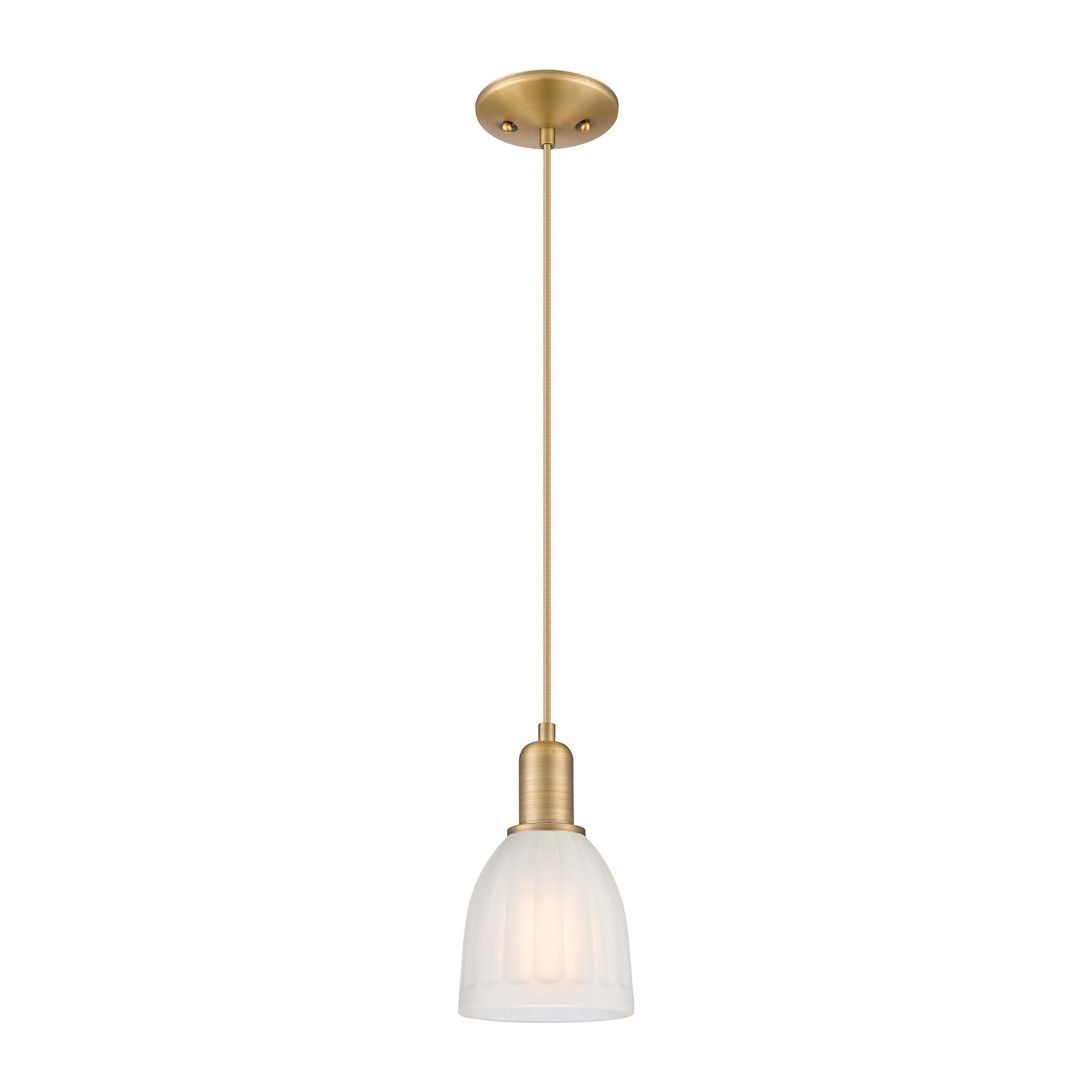 Innovations Brookfield 6in 1-Light Mini Pendant | Industrial Brushed Brass Steel and White Frosted Ribbed Glass | Kitchen Island & | Model 716-1P-BB-G441