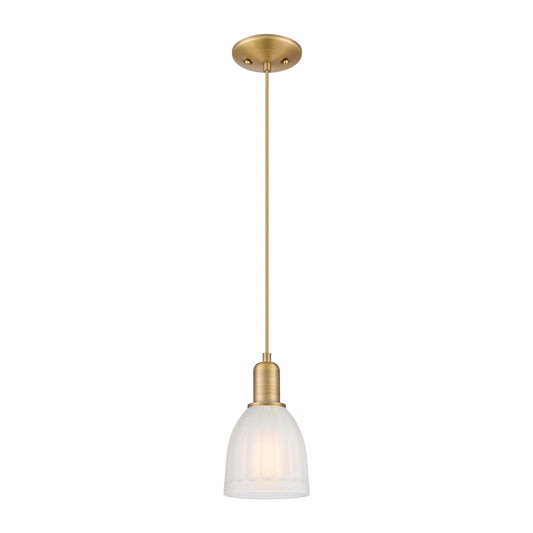 Innovations Brookfield 6in 1-Light Mini Pendant | Industrial Brushed Brass Steel and White Frosted Ribbed Glass | Kitchen Island & | Model 716-1P-BB-G441