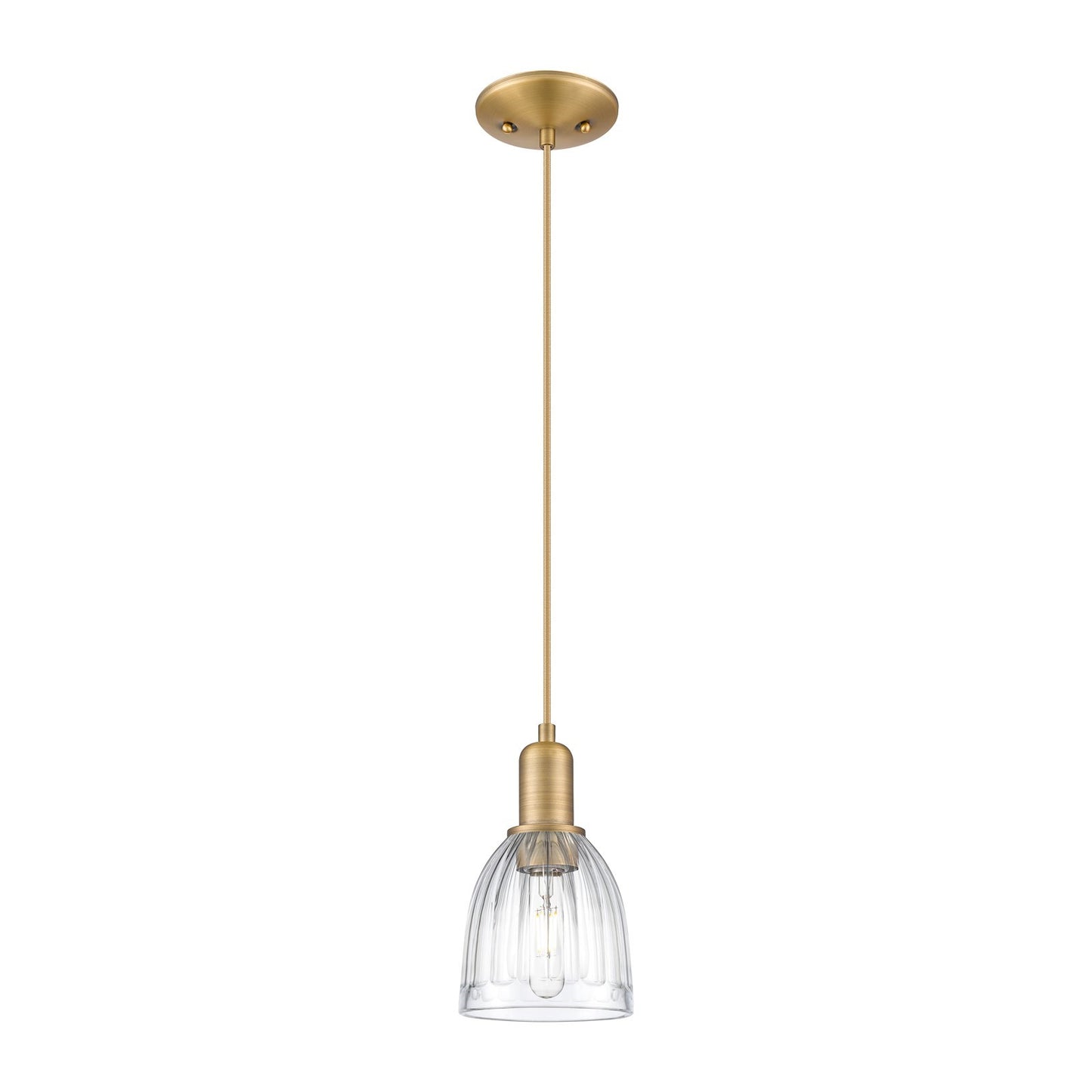 Innovations Brookfield 6in 1-Light Mini Pendant | Industrial Brushed Brass and Clear Ribbed Glass | Kitchen Island & Dining Room | Model 716-1P-BB-G442