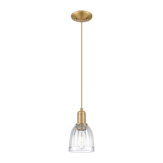 Innovations Brookfield 6in 1-Light Mini Pendant | Industrial Brushed Brass and Clear Ribbed Glass | Kitchen Island & Dining Room | Model 716-1P-BB-G442