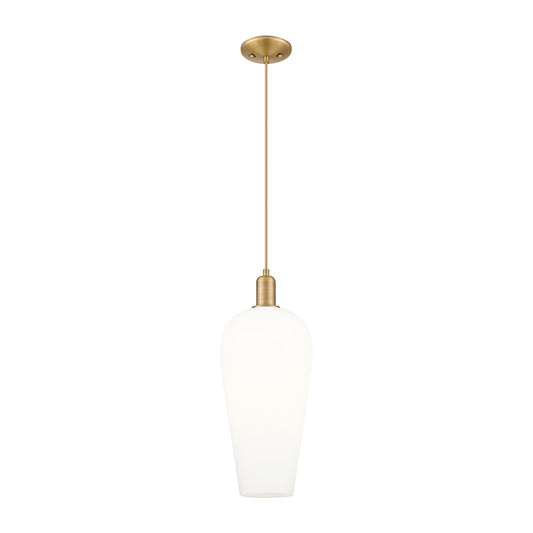 Innovations Chelsea 8in 1-Light Mini Pendant | Industrial Brushed Brass and White Chelsea Glass | Kitchen Island & Dining Room | Model 716-1P-BB-G456-8WH