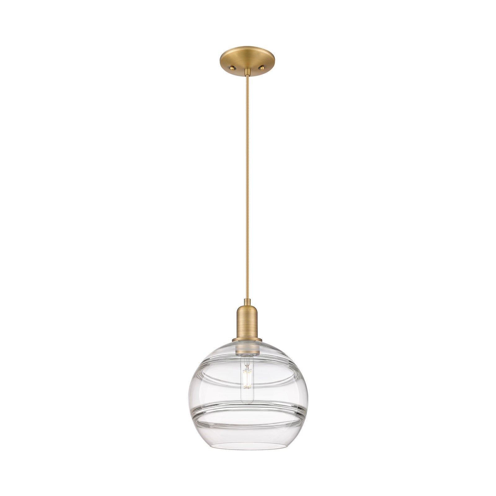 Innovations Rochester 10in 1-Light Mini Pendant | Industrial Brushed Brass Steel and Clear Glass | Kitchen Island & Dining | Model 716-1P-BB-G556-10CL