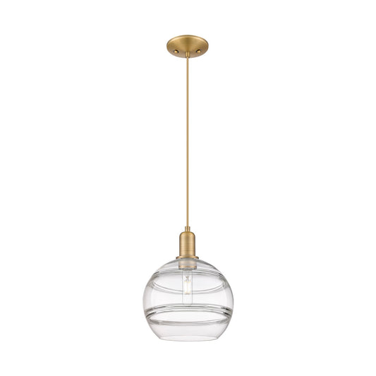 Innovations Rochester 10in 1-Light Mini Pendant | Industrial Brushed Brass Steel and Clear Glass | Kitchen Island & Dining | Model 716-1P-BB-G556-10CL