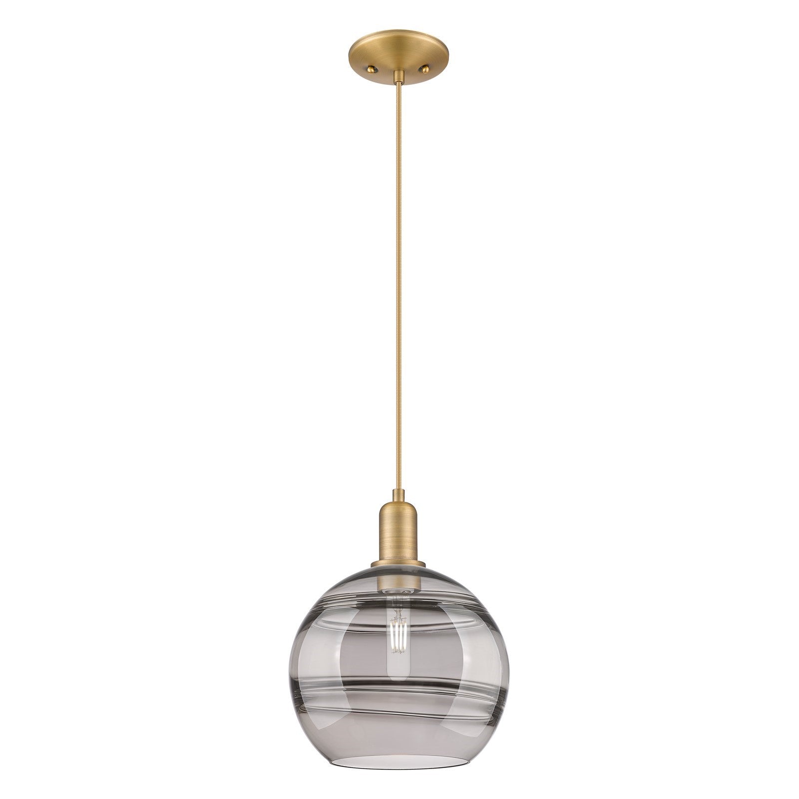 Innovations Rochester 10in 1-Light Mini Pendant | Industrial Brushed Brass Steel and Light Smoke Glass | Kitchen Island & | Model 716-1P-BB-G556-10SM