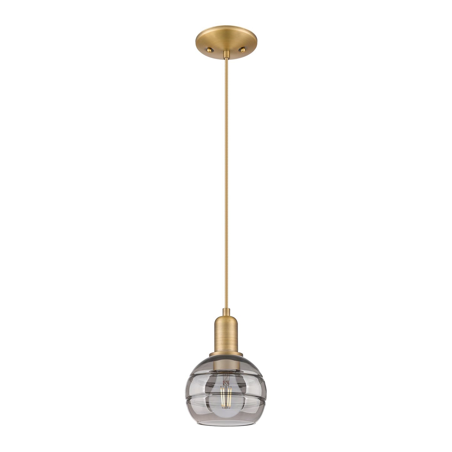 Innovations Rochester 6in 1-Light Mini Pendant | Industrial Brushed Brass and Light Smoke Glass | Kitchen Island & Dining Room | Model 716-1P-BB-G556-6SM