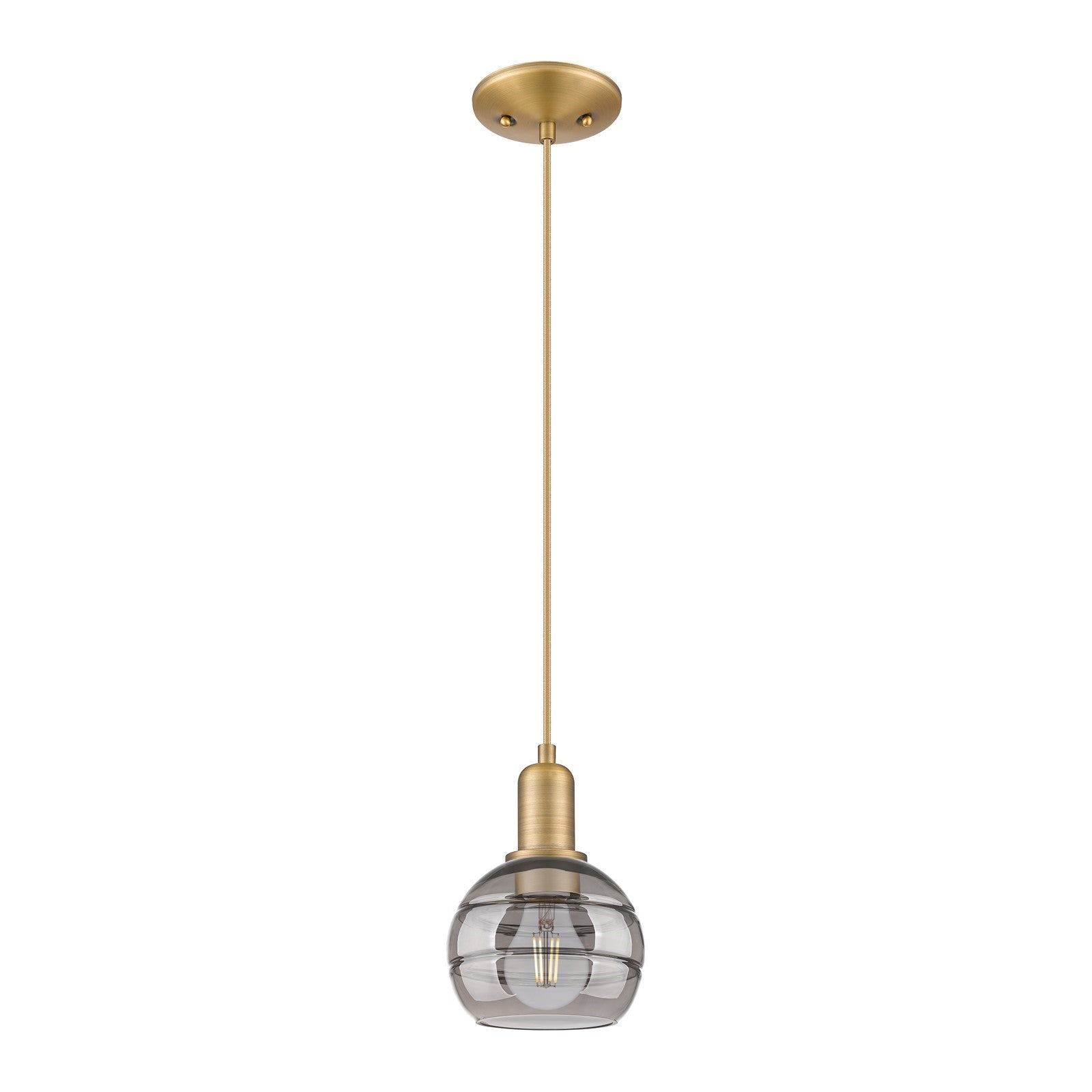 Innovations Rochester 6in 1-Light Mini Pendant | Industrial Brushed Brass and Light Smoke Glass | Kitchen Island & Dining Room | Model 716-1P-BB-G556-6SM