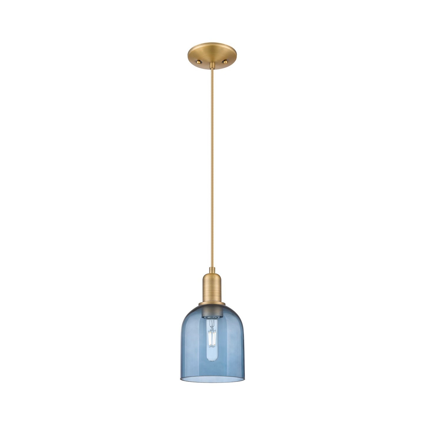 Innovations Bella 6in 1-Light Mini Pendant | Industrial Brushed Brass Steel and Blue Glass | Kitchen Island & Dining Room | 5.5 | Model 716-1P-BB-G558-6BL