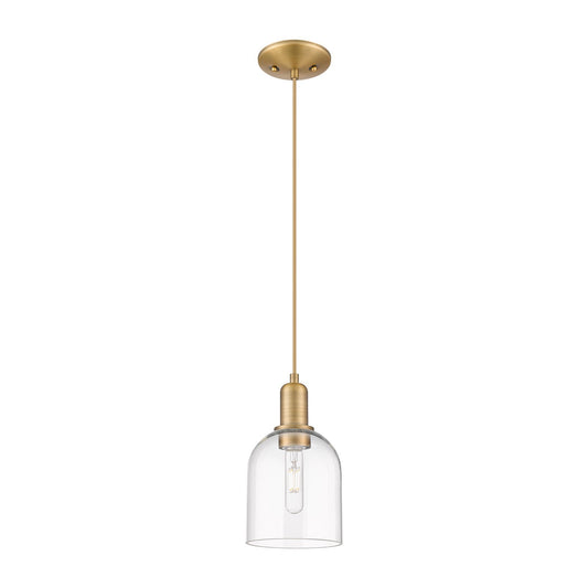 Innovations Bella 6in 1-Light Mini Pendant | Industrial Brushed Brass Steel and Clear Glass | Kitchen Island & Dining Room | Model 716-1P-BB-G558-6CL