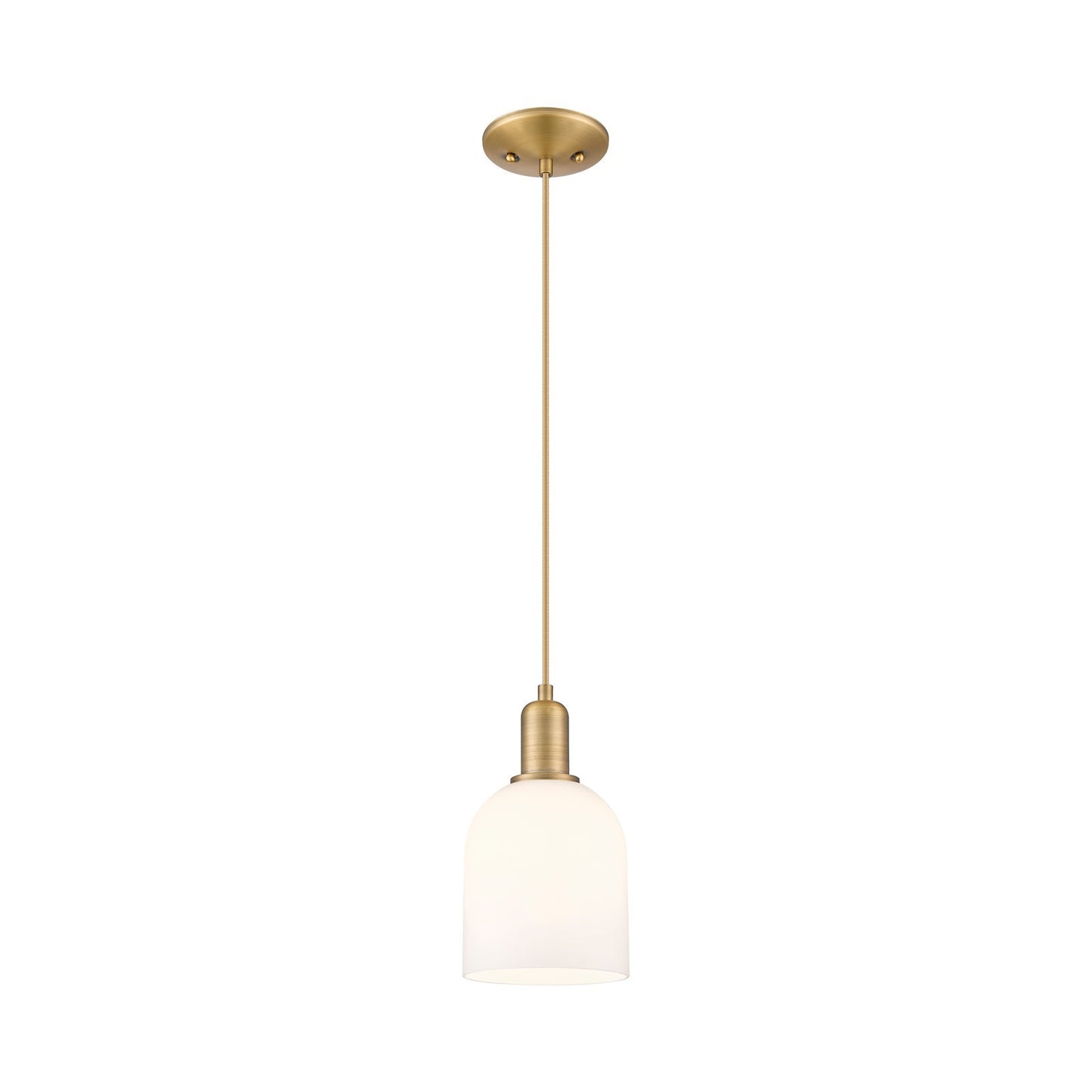Innovations Bella 6in 1-Light Mini Pendant | Industrial Brushed Brass and White Glass | Kitchen Island & Dining Room | 5.5 x | Model 716-1P-BB-G558-6GWH
