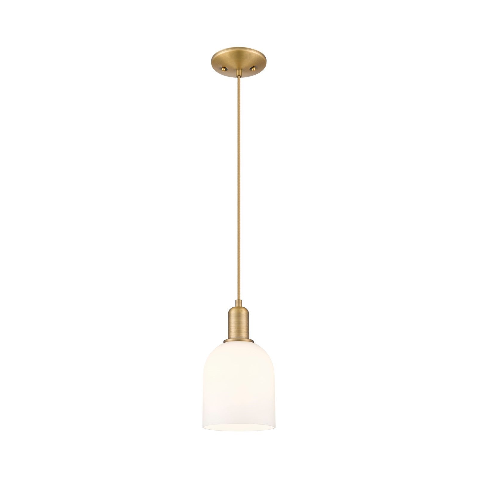 Innovations Bella 6in 1-Light Mini Pendant | Industrial Brushed Brass and White Glass | Kitchen Island & Dining Room | 5.5 x | Model 716-1P-BB-G558-6GWH