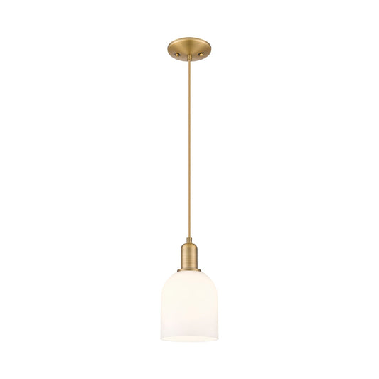 Innovations Bella 6in 1-Light Mini Pendant | Industrial Brushed Brass and White Glass | Kitchen Island & Dining Room | 5.5 x | Model 716-1P-BB-G558-6GWH