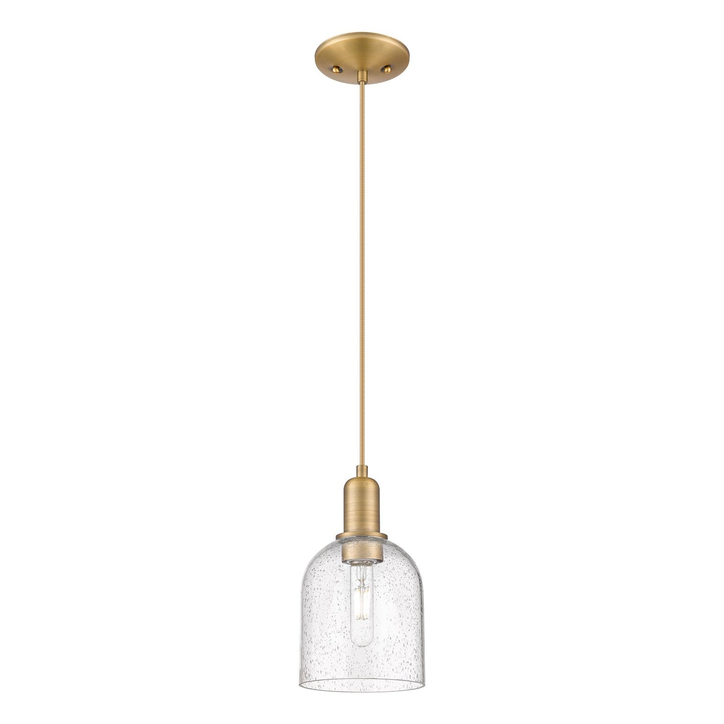 Innovations Bella 6in 1-Light Mini Pendant | Industrial Brushed Brass Steel and Seedy Glass | Kitchen Island & Dining Room | Model 716-1P-BB-G558-6SDY
