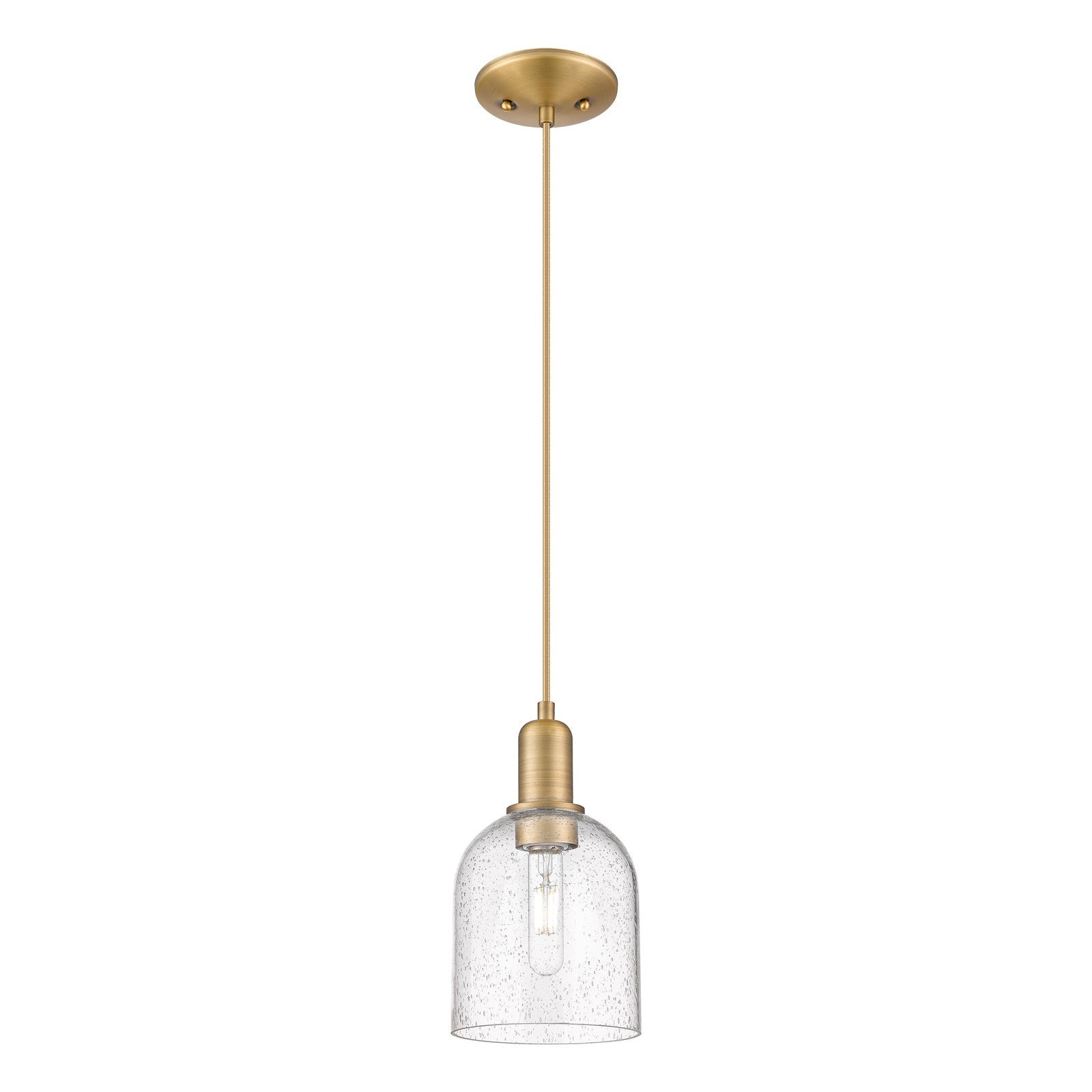 Innovations Bella 6in 1-Light Mini Pendant | Industrial Brushed Brass Steel and Seedy Glass | Kitchen Island & Dining Room | Model 716-1P-BB-G558-6SDY