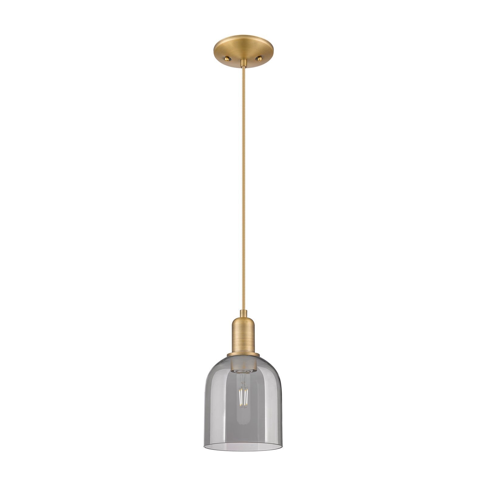 Innovations Bella 5.5in 1-Light Mini Pendant | Industrial Brushed Brass and Light Smoke Glass | Kitchen Island & Dining Room | Model 716-1P-BB-G558-6SM