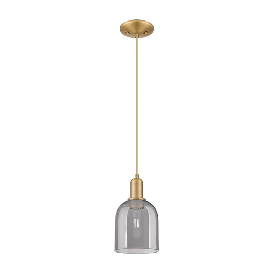 Innovations Bella 5.5in 1-Light Mini Pendant | Industrial Brushed Brass and Light Smoke Glass | Kitchen Island & Dining Room | Model 716-1P-BB-G558-6SM