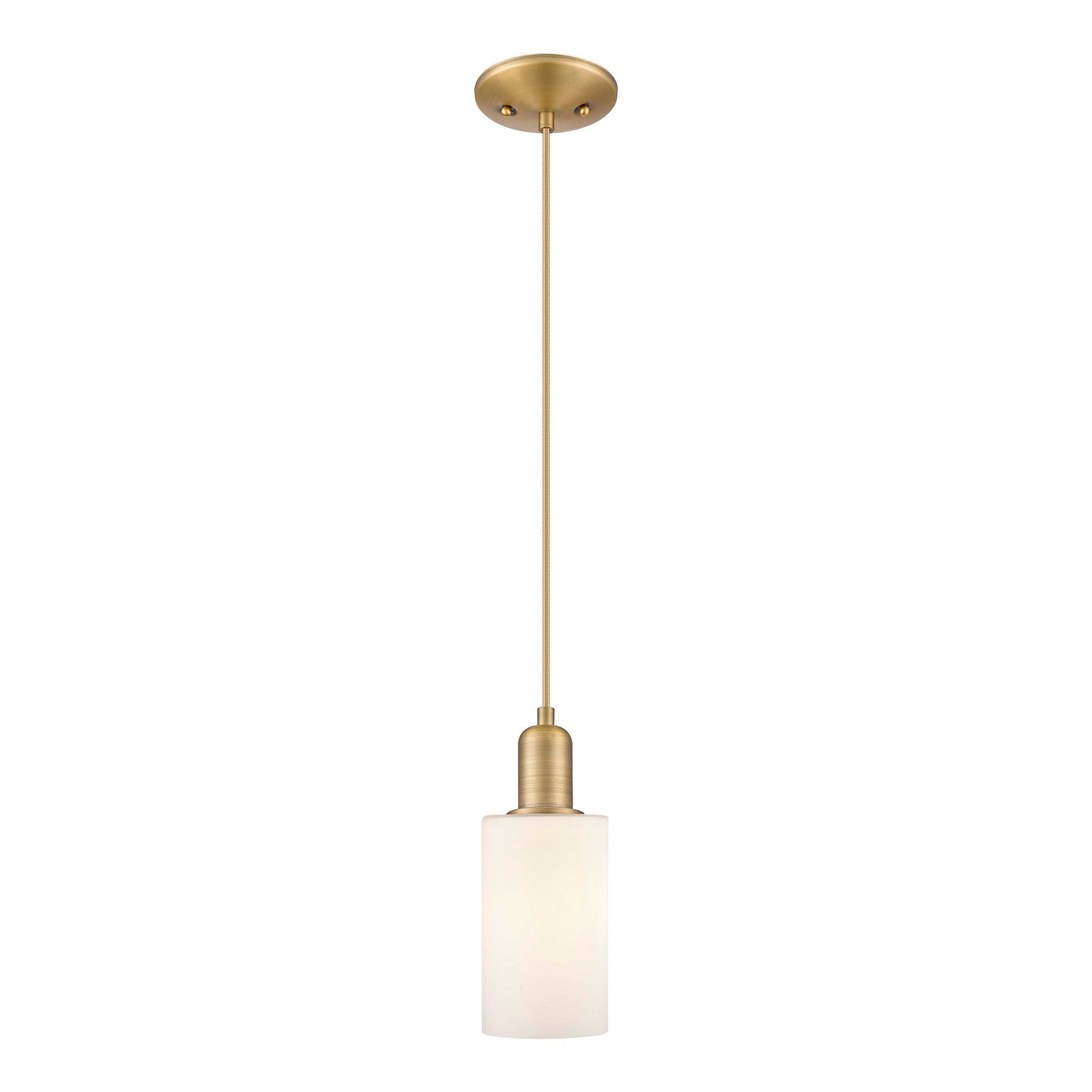 Innovations Clymer 4in 1-Light Mini Pendant | Industrial Brushed Brass and Matte White Glass | Kitchen Island & Dining Room | 3.88 | Model 716-1P-BB-G801