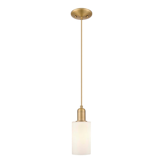 Innovations Clymer 4in 1-Light Mini Pendant | Industrial Brushed Brass and Matte White Glass | Kitchen Island & Dining Room | 3.88 | Model 716-1P-BB-G801