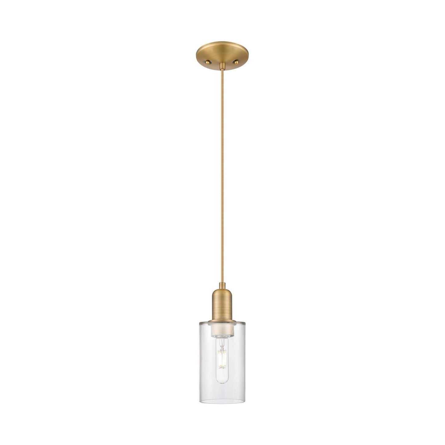 Innovations Clymer 4in 1-Light Mini Pendant | Industrial Brushed Brass Steel and Clear Glass | Kitchen Island & Dining Room | 3.88 | Model 716-1P-BB-G802