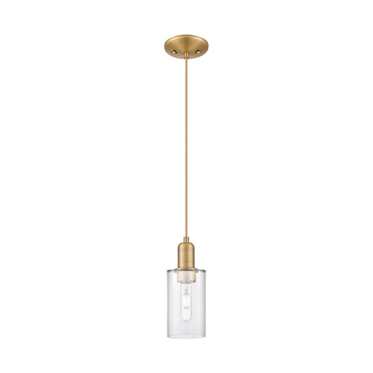 Innovations Clymer 4in 1-Light Mini Pendant | Industrial Brushed Brass Steel and Clear Glass | Kitchen Island & Dining Room | 3.88 | Model 716-1P-BB-G802