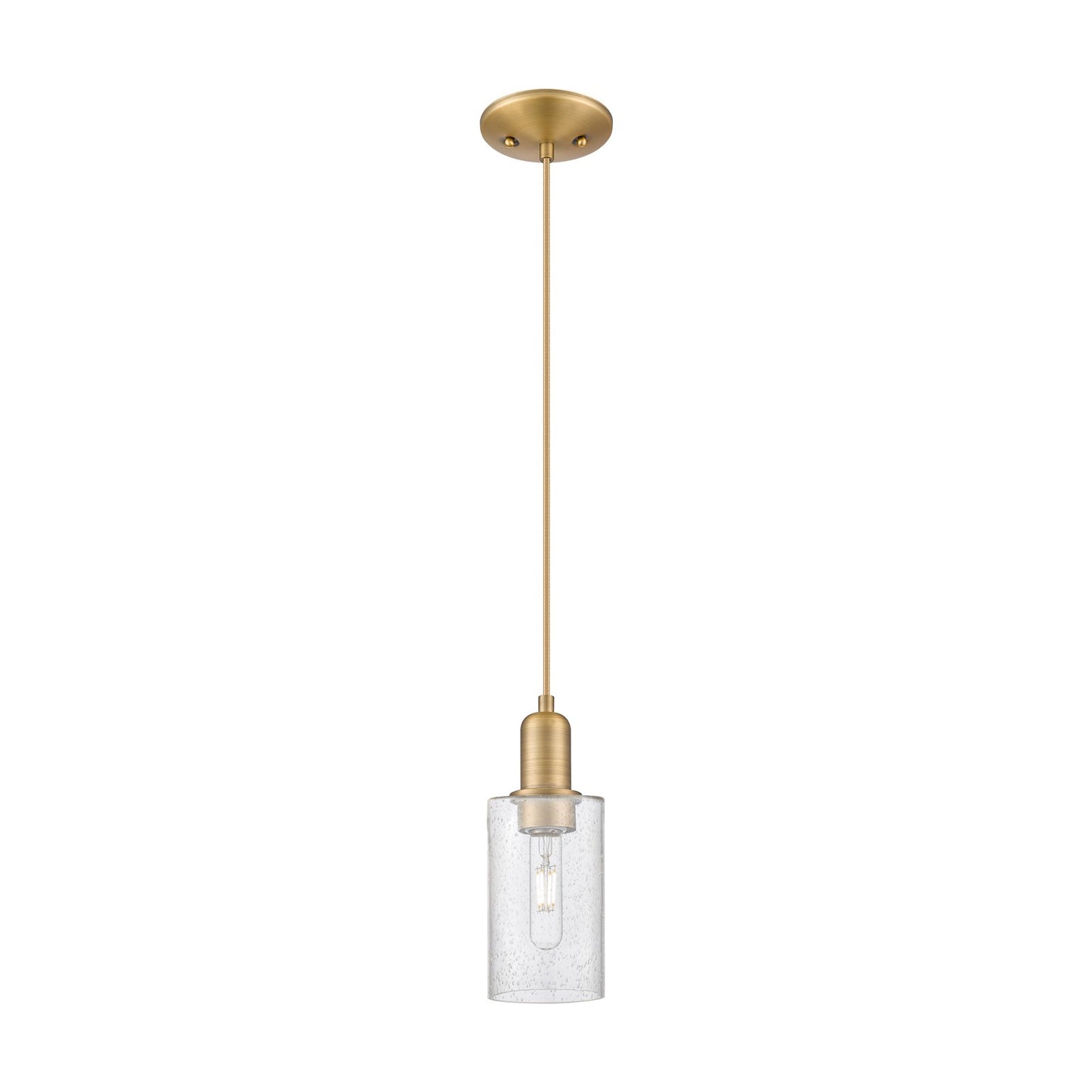 Innovations Clymer 4in 1-Light Mini Pendant | Industrial Brushed Brass Steel and Seedy Glass | Kitchen Island & Dining Room | 3.88 | Model 716-1P-BB-G804
