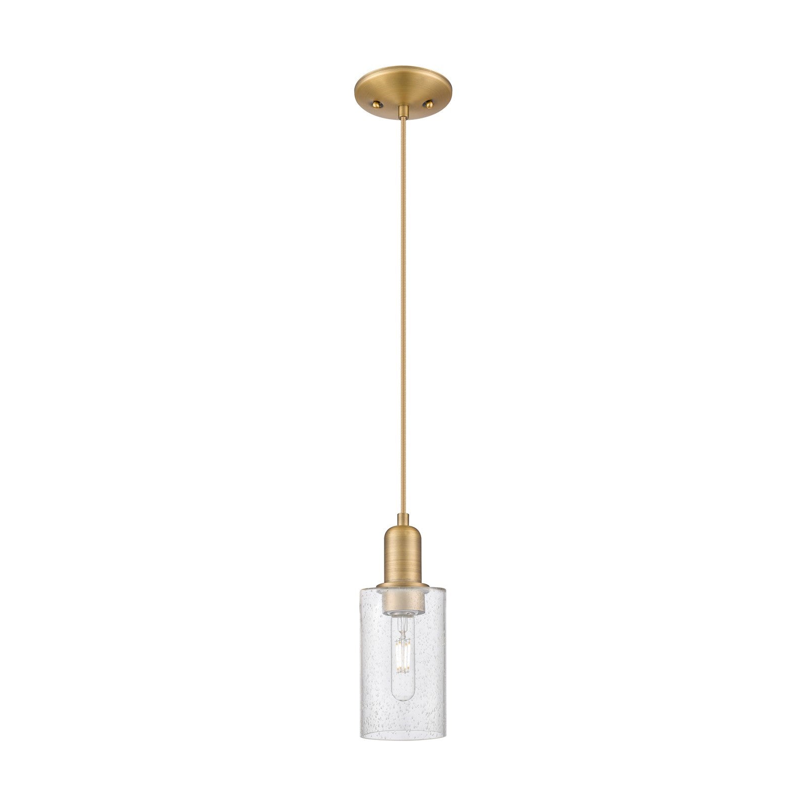 Innovations Clymer 4in 1-Light Mini Pendant | Industrial Brushed Brass Steel and Seedy Glass | Kitchen Island & Dining Room | 3.88 | Model 716-1P-BB-G804