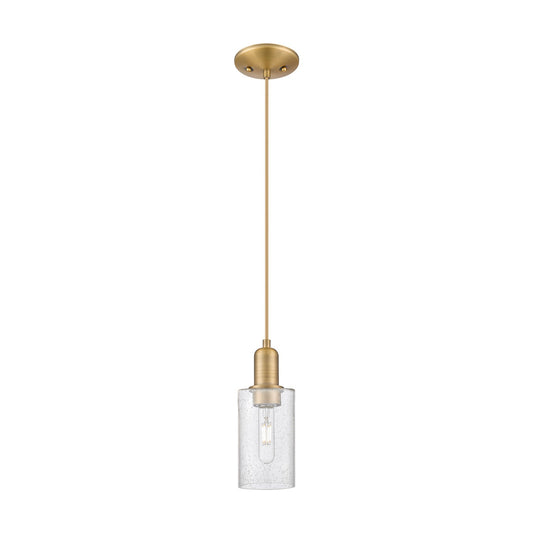 Innovations Clymer 4in 1-Light Mini Pendant | Industrial Brushed Brass Steel and Seedy Glass | Kitchen Island & Dining Room | 3.88 | Model 716-1P-BB-G804