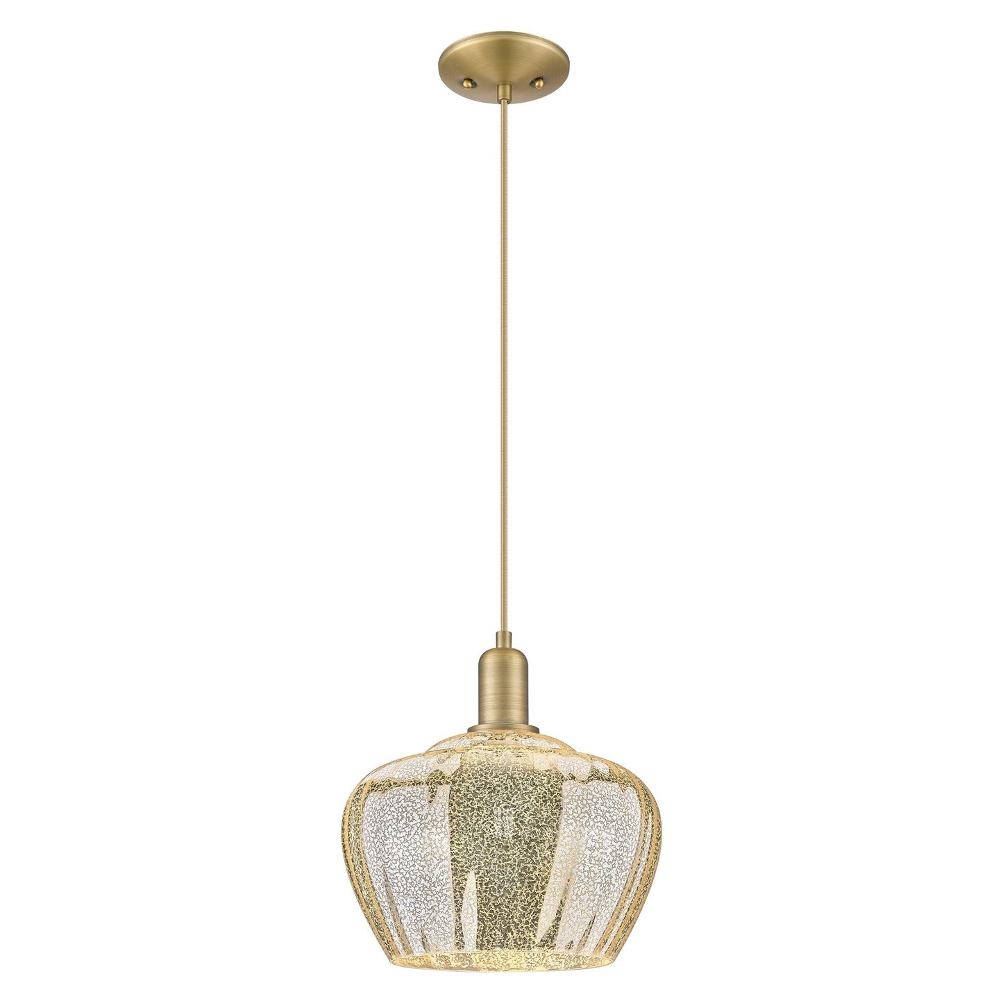 Innovations Fenton 11in 1-Light Mini Pendant | Industrial Brushed Brass and Mercury Ribbed Glass | Kitchen Island & Dining Room | Model 716-1P-BB-G96-L