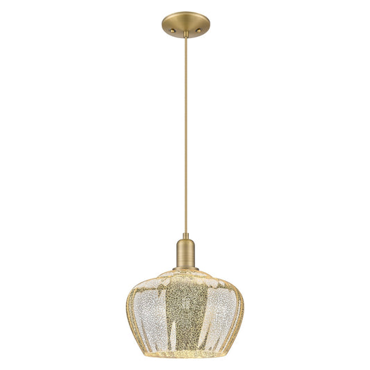 Innovations Fenton 11in 1-Light Mini Pendant | Industrial Brushed Brass and Mercury Ribbed Glass | Kitchen Island & Dining Room | Model 716-1P-BB-G96-L