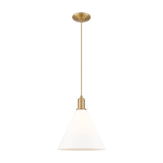 Innovations Berkshire Glass 12in 1-Light Mini Pendant | Industrial Brushed Brass Steel and Matte White Glass | Kitchen Island & | Model 716-1P-BB-GBC-121