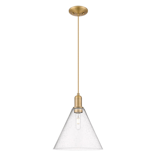 Innovations Berkshire Glass 12in 1-Light Mini Pendant | Industrial Brushed Brass Steel and Seedy Glass | Kitchen Island & Dining | Model 716-1P-BB-GBC-124
