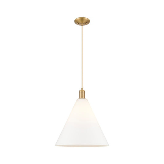 Innovations Berkshire Glass 16in 1-Light Mini Pendant | Industrial Brushed Brass Steel and Matte White Glass | Kitchen Island & | Model 716-1P-BB-GBC-161