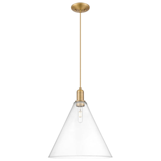Innovations Berkshire Glass 16in 1-Light Mini Pendant | Industrial Brushed Brass Steel and Clear Glass | Kitchen Island & Dining | Model 716-1P-BB-GBC-162