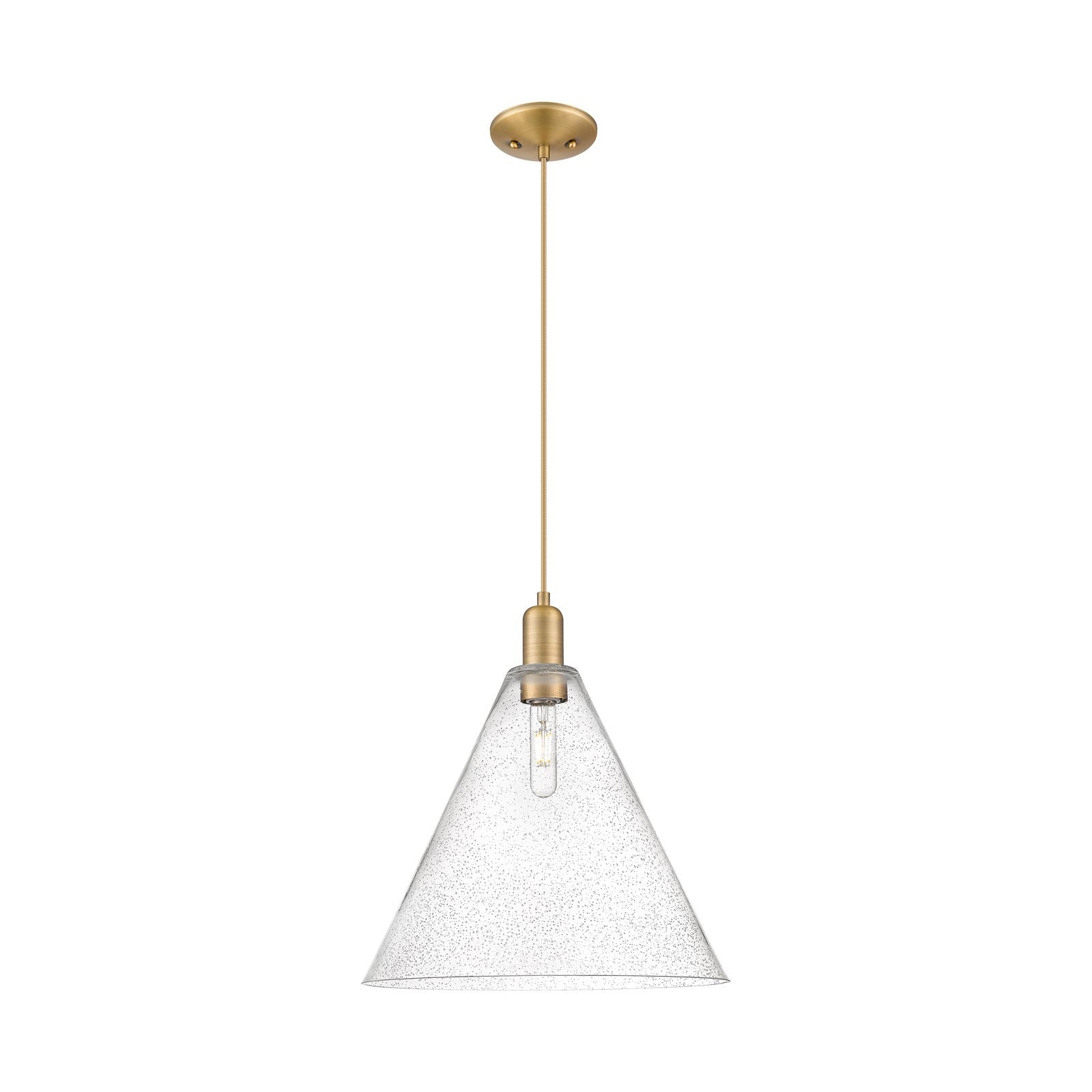 Innovations Berkshire Glass 16in 1-Light Mini Pendant | Industrial Brushed Brass Steel and Seedy Glass | Kitchen Island & Dining | Model 716-1P-BB-GBC-164