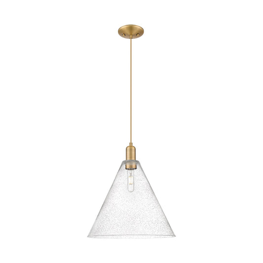 Innovations Berkshire Glass 16in 1-Light Mini Pendant | Industrial Brushed Brass Steel and Seedy Glass | Kitchen Island & Dining | Model 716-1P-BB-GBC-164