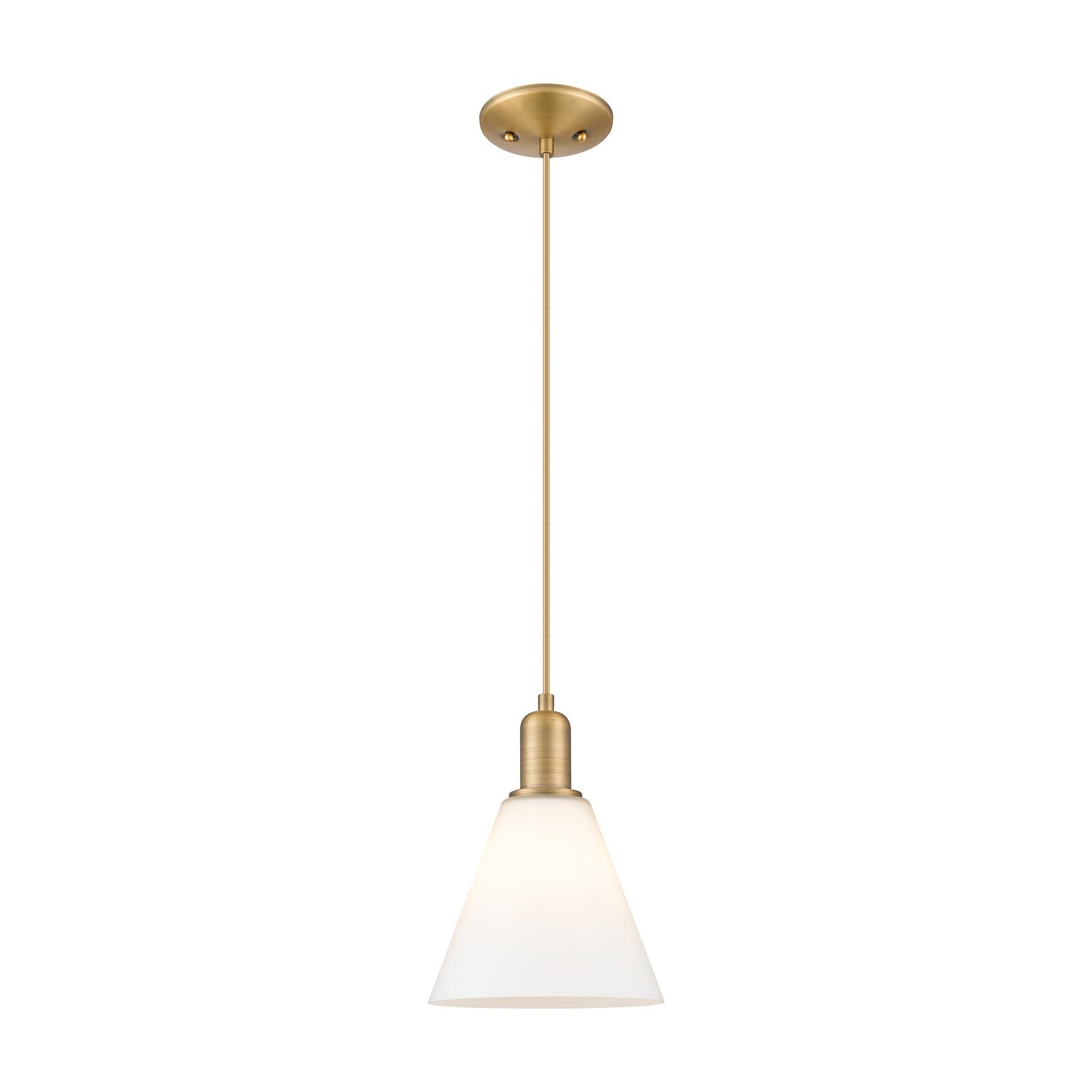 Innovations Berkshire Glass 8in 1-Light Mini Pendant | Industrial Brushed Brass and Matte White Glass | Kitchen Island & Dining | Model 716-1P-BB-GBC-81