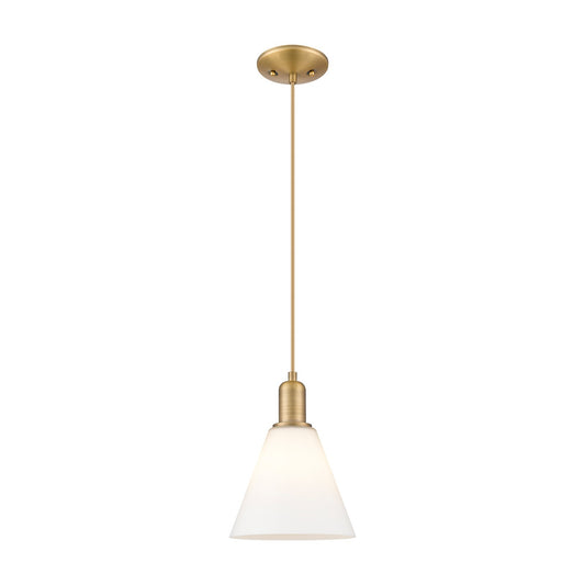 Innovations Berkshire Glass 8in 1-Light Mini Pendant | Industrial Brushed Brass and Matte White Glass | Kitchen Island & Dining | Model 716-1P-BB-GBC-81