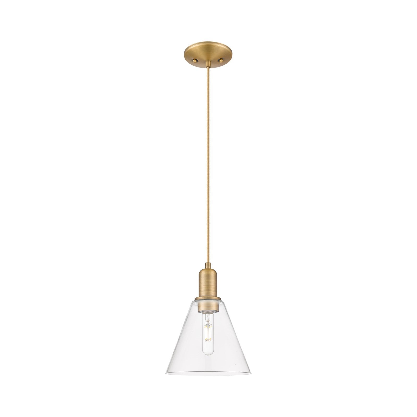 Innovations Berkshire Glass 8in 1-Light Mini Pendant | Industrial Brushed Brass and Clear Glass | Kitchen Island & Dining Room | Model 716-1P-BB-GBC-82