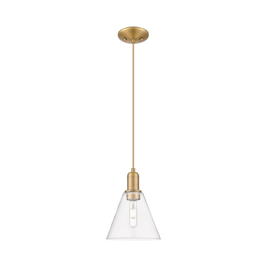 Innovations Berkshire Glass 8in 1-Light Mini Pendant | Industrial Brushed Brass and Clear Glass | Kitchen Island & Dining Room | Model 716-1P-BB-GBC-82