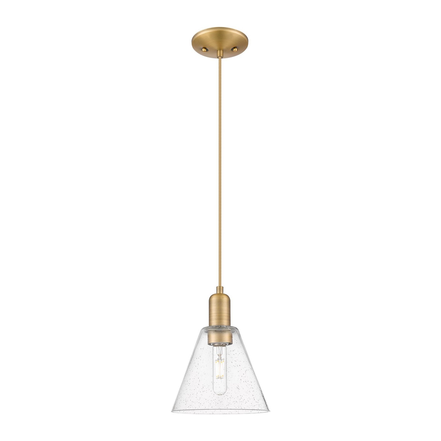Innovations Berkshire Glass 8in 1-Light Mini Pendant | Industrial Brushed Brass and Seedy Glass | Kitchen Island & Dining Room | Model 716-1P-BB-GBC-84