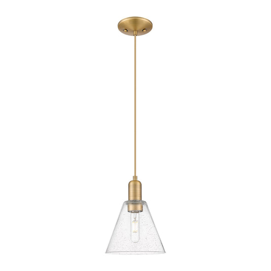 Innovations Berkshire Glass 8in 1-Light Mini Pendant | Industrial Brushed Brass and Seedy Glass | Kitchen Island & Dining Room | Model 716-1P-BB-GBC-84