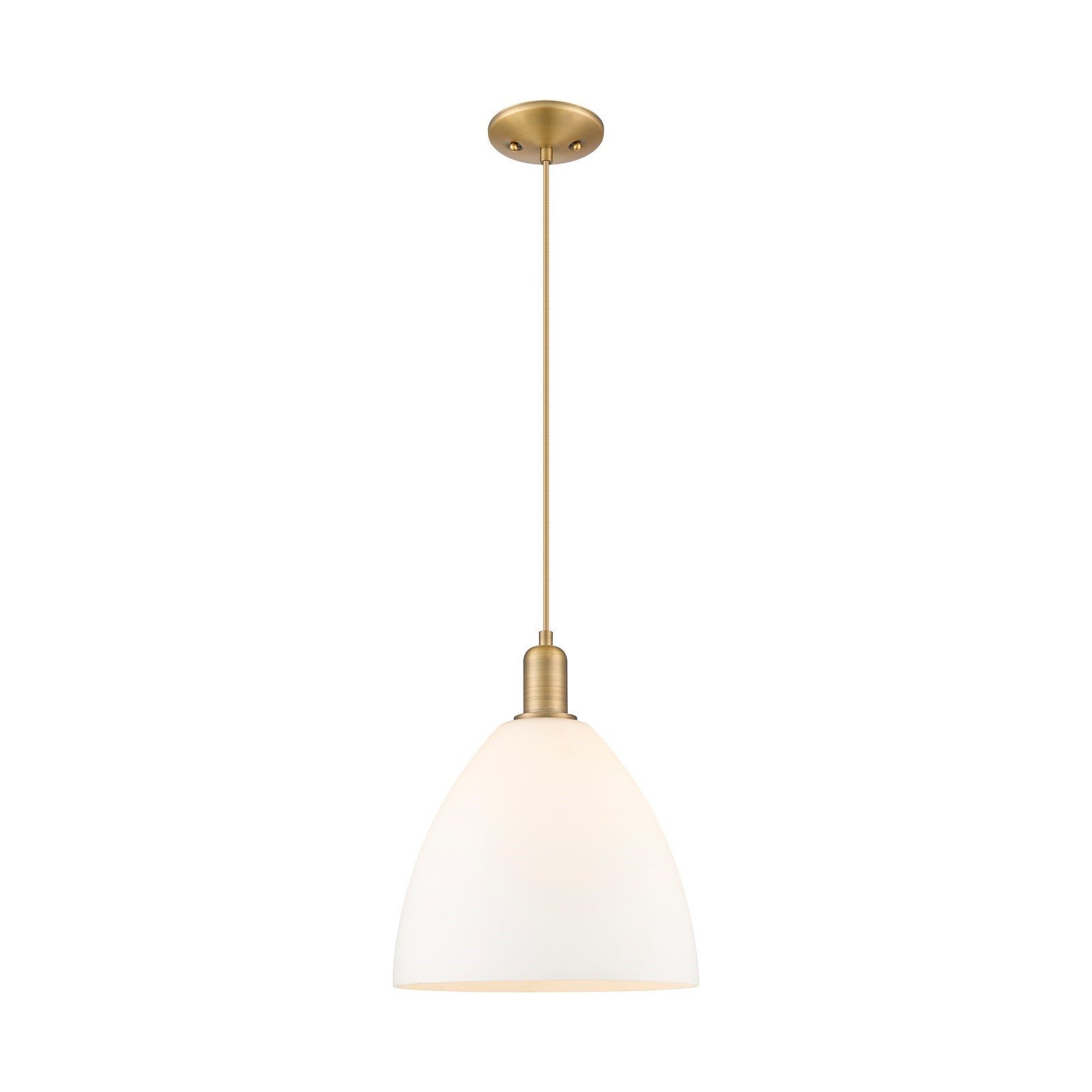 Innovations Bristol 12in 1-Light Mini Pendant | Industrial Brushed Brass and Matte White Glass | Kitchen Island & Dining Room | Model 716-1P-BB-GBD-121