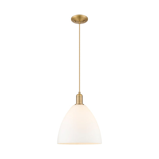Innovations Bristol 12in 1-Light Mini Pendant | Industrial Brushed Brass and Matte White Glass | Kitchen Island & Dining Room | Model 716-1P-BB-GBD-121
