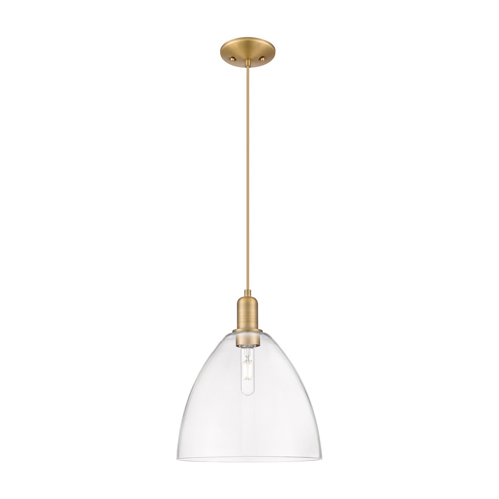 Innovations Bristol 12in 1-Light Mini Pendant | Industrial Brushed Brass Steel and Clear Glass | Kitchen Island & Dining Room | Model 716-1P-BB-GBD-122
