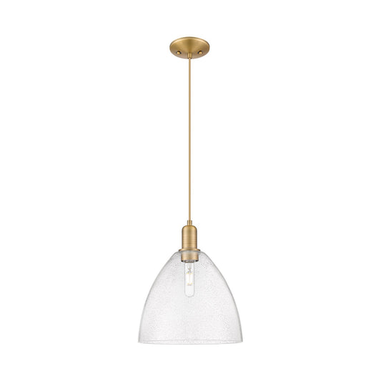 Innovations Bristol 12in 1-Light Mini Pendant | Industrial Brushed Brass Steel and Seedy Glass | Kitchen Island & Dining Room | Model 716-1P-BB-GBD-124