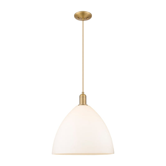 Innovations Bristol 16in 1-Light Mini Pendant | Industrial Brushed Brass and Matte White Glass | Kitchen Island & Dining Room | Model 716-1P-BB-GBD-161