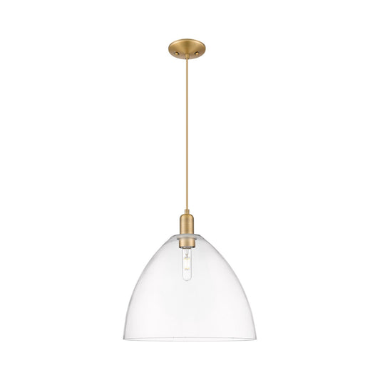 Innovations Bristol 16in 1-Light Mini Pendant | Industrial Brushed Brass Steel and Clear Glass | Kitchen Island & Dining Room | Model 716-1P-BB-GBD-162