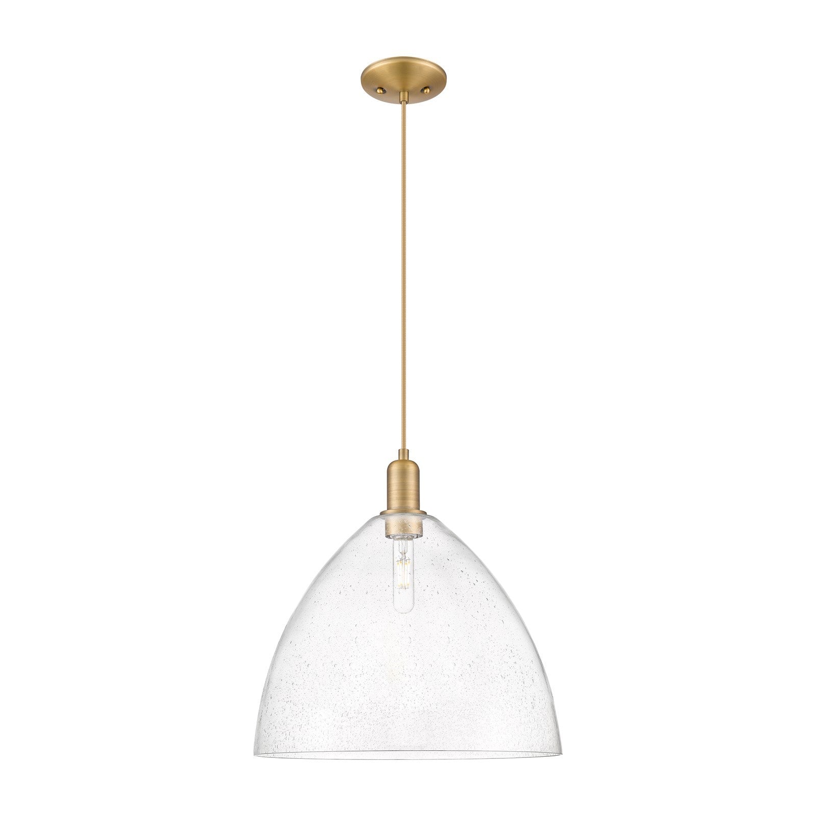Innovations Bristol 16in 1-Light Mini Pendant | Industrial Brushed Brass Steel and Seedy Glass | Kitchen Island & Dining Room | Model 716-1P-BB-GBD-164