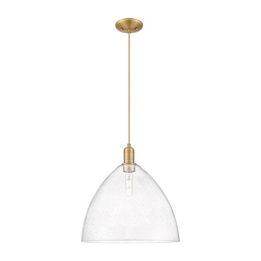 Innovations Bristol 16in 1-Light Mini Pendant | Industrial Brushed Brass Steel and Seedy Glass | Kitchen Island & Dining Room | Model 716-1P-BB-GBD-164