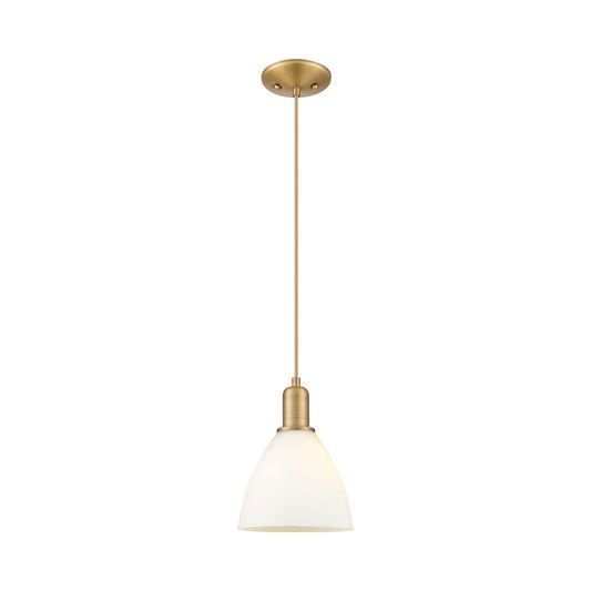 Innovations Bristol 7.5in 1-Light Mini Pendant | Industrial Brushed Brass Steel and Matte White Glass | Kitchen Island & Dining | Model 716-1P-BB-GBD-751